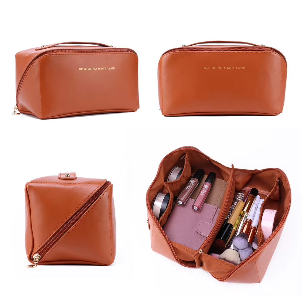 Women Cosmetic Bag Large Capacity Leather Cosmetic Organizer Washing Storage Bag