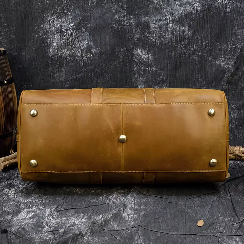 Big Capacity Genuine Leather Men Travel Bag Vintage Crazy Horse Leather Male Travel Duffel Leather Luggage Weekend Bag