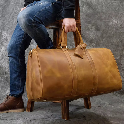 Big Capacity Genuine Leather Men Travel Bag Vintage Crazy Horse Leather Male Travel Duffel Leather Luggage Weekend Bag